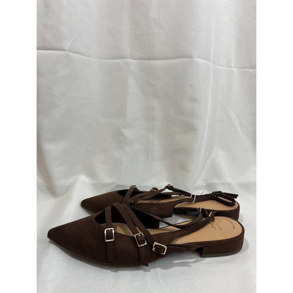 A New Day Womens Brown Multi Strap Pointed Toe Slingback Flats Size 9 NEW